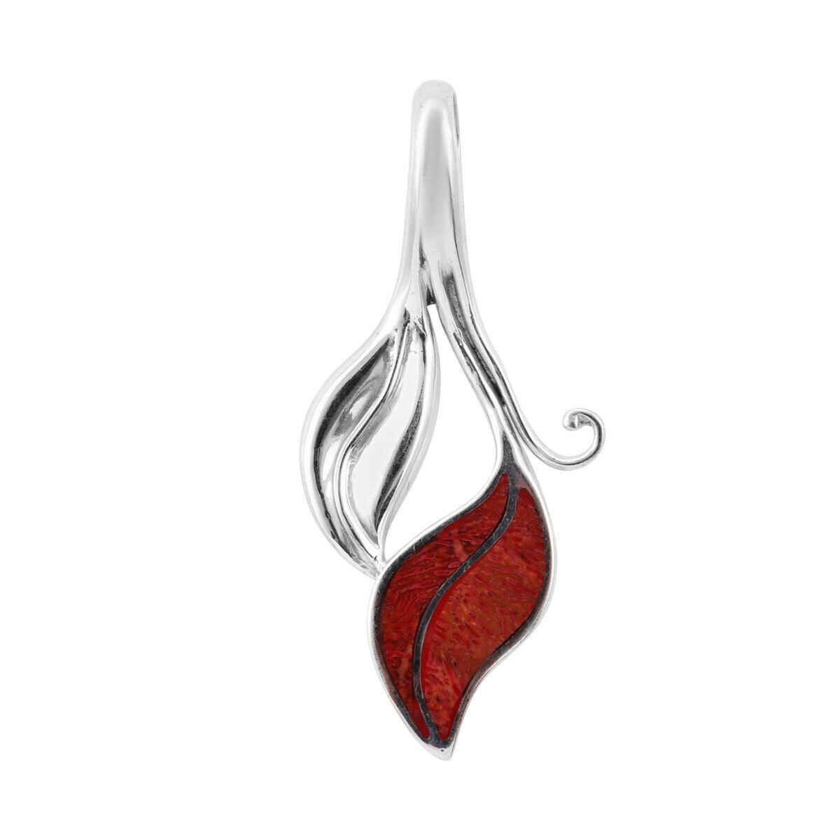 Handmade RED CORAL LEAF Pendant in Sterling Silver 925 - 4 Cm #P70 - Inspiring Jewellery