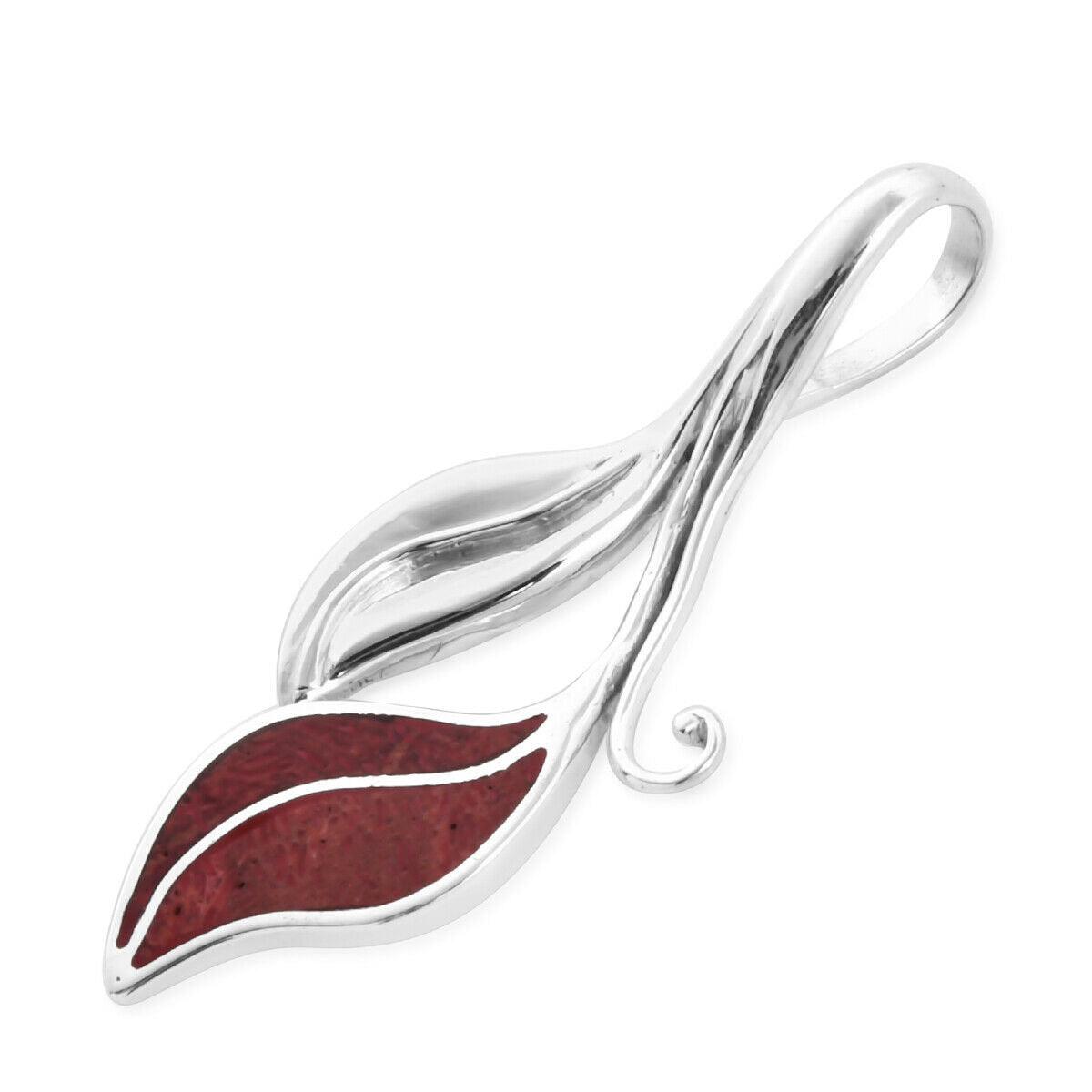 Handmade RED CORAL LEAF Pendant in Sterling Silver 925 - 4 Cm #P70 - Inspiring Jewellery
