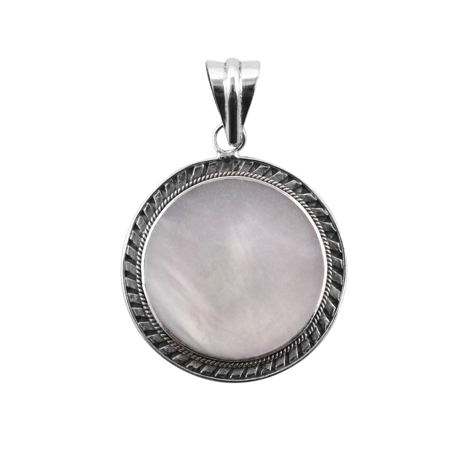 Classic Mother Of Pearl Round Pendant in Sterling Silver 925 Round - 4.2 CM - Inspiring Jewellery