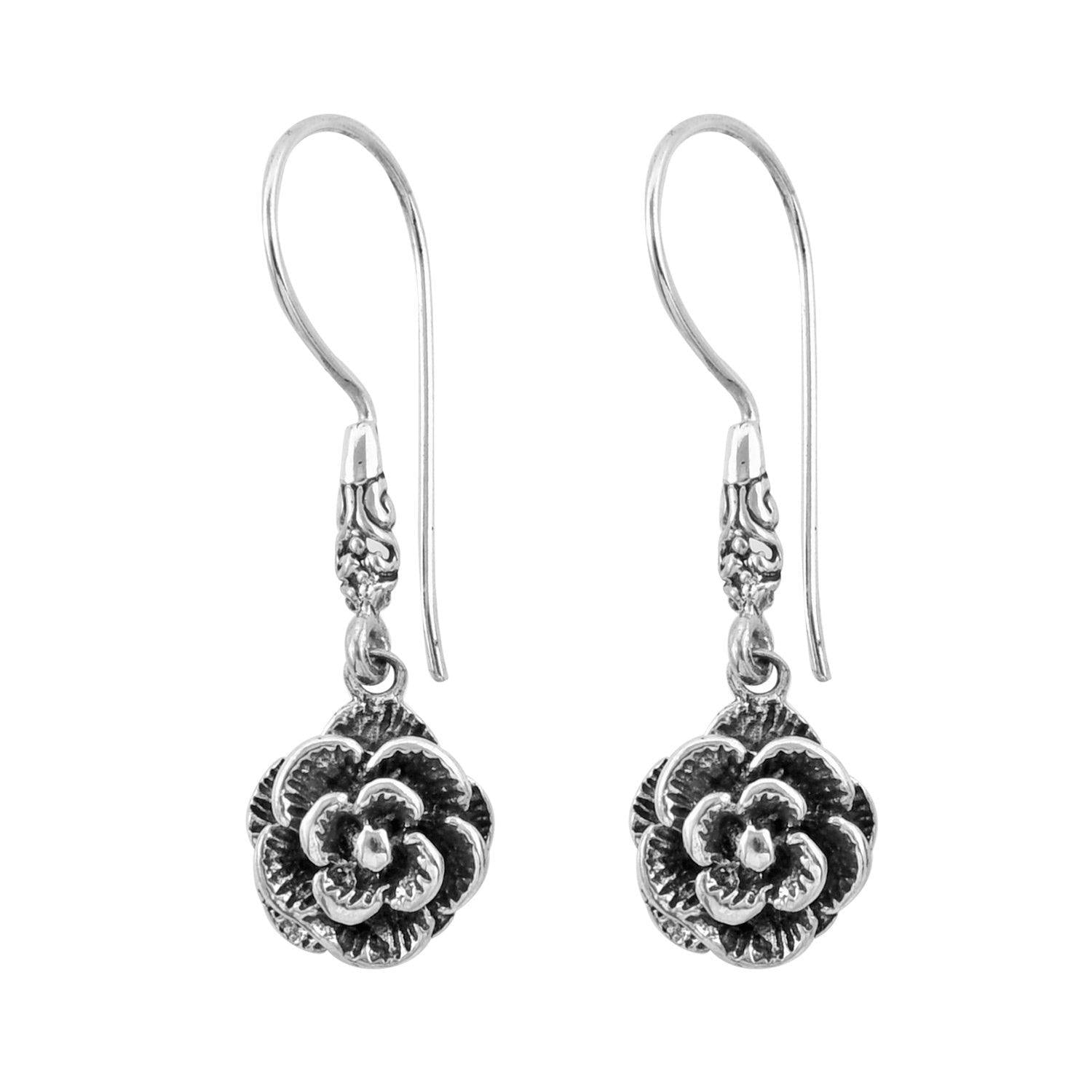 Handmade ROSE FLOWER Earrings in SOLID 925 Sterling Silver - Inspiring Jewellery