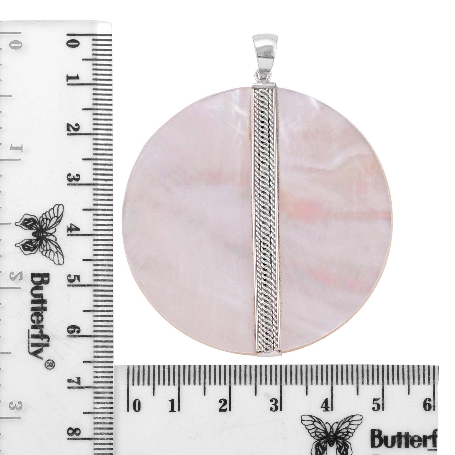 Handmade Bali Design Mother Of Pearl Pendant in Sterling Silver 925 - 6 CM - Inspiring Jewellery