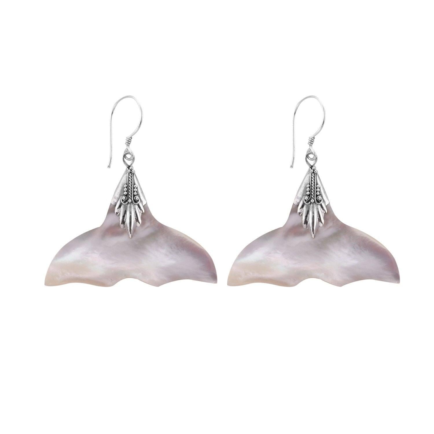 Handmade 925 Sterling Silver Whale Tail Mother Of Pearl Earrings Fishtail - Inspiring Jewellery