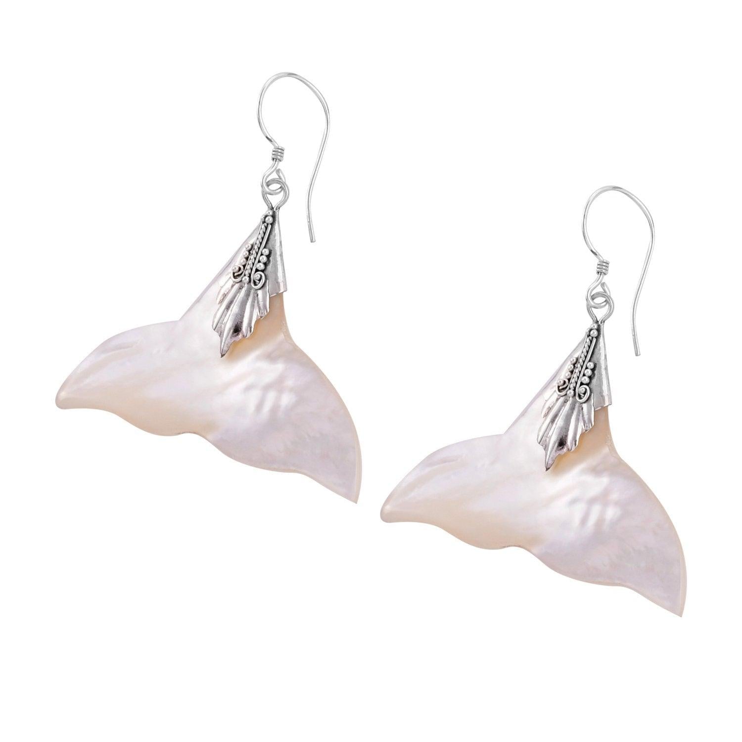 Handmade 925 Sterling Silver Whale Tail Mother Of Pearl Earrings Fishtail - Inspiring Jewellery