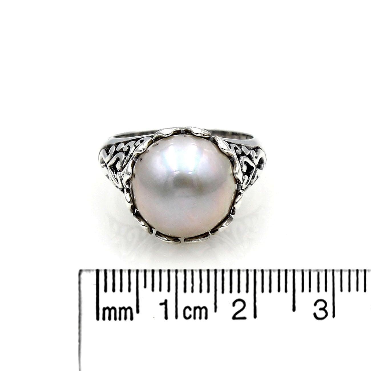 Handmade Victorian Mabe Fresh Water Pearl Cocktail Ring in 925 Sterling Silver - Size L , M , N , O , P , Q - Inspiring Jewellery