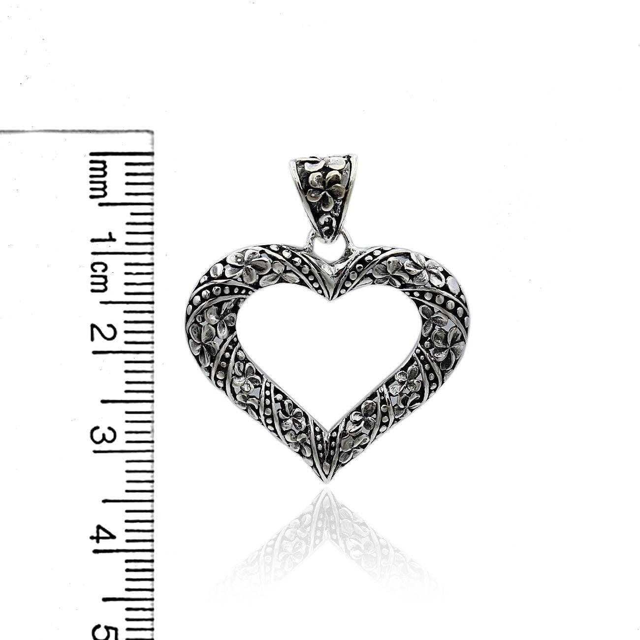 Handmade Frangipani Floral HEART Charm Pendant Necklace in 925 Sterling Silver With Chain - 3.8 Cm - Inspiring Jewellery