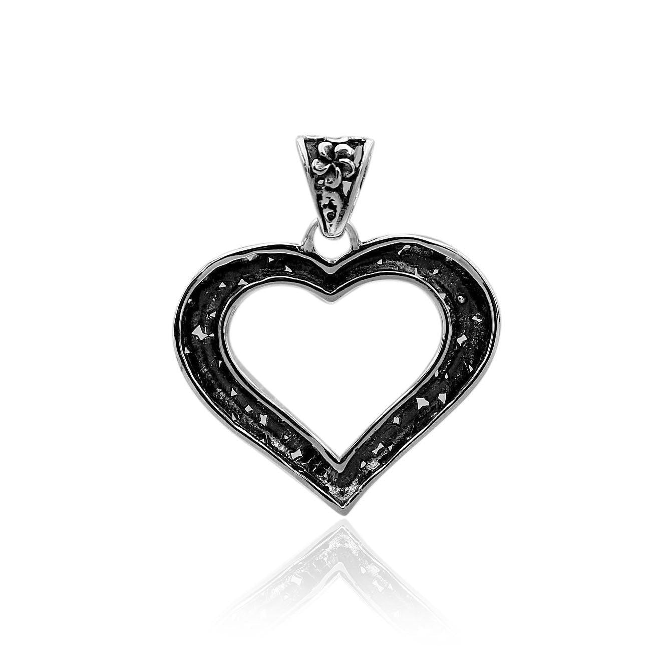 Handmade Frangipani Floral HEART Charm Pendant Necklace in 925 Sterling Silver With Chain - 3.8 Cm - Inspiring Jewellery