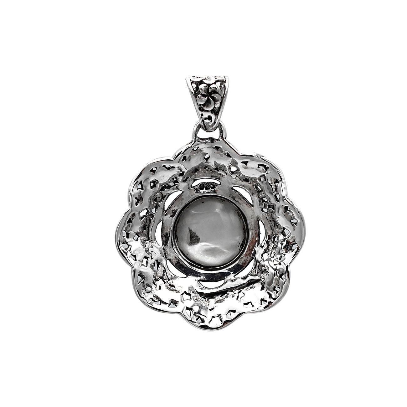 Floral FreshWater Mabe Pearl Pendant Necklace in 925 Sterling Silver With Chain - 4.0 Cm - Inspiring Jewellery