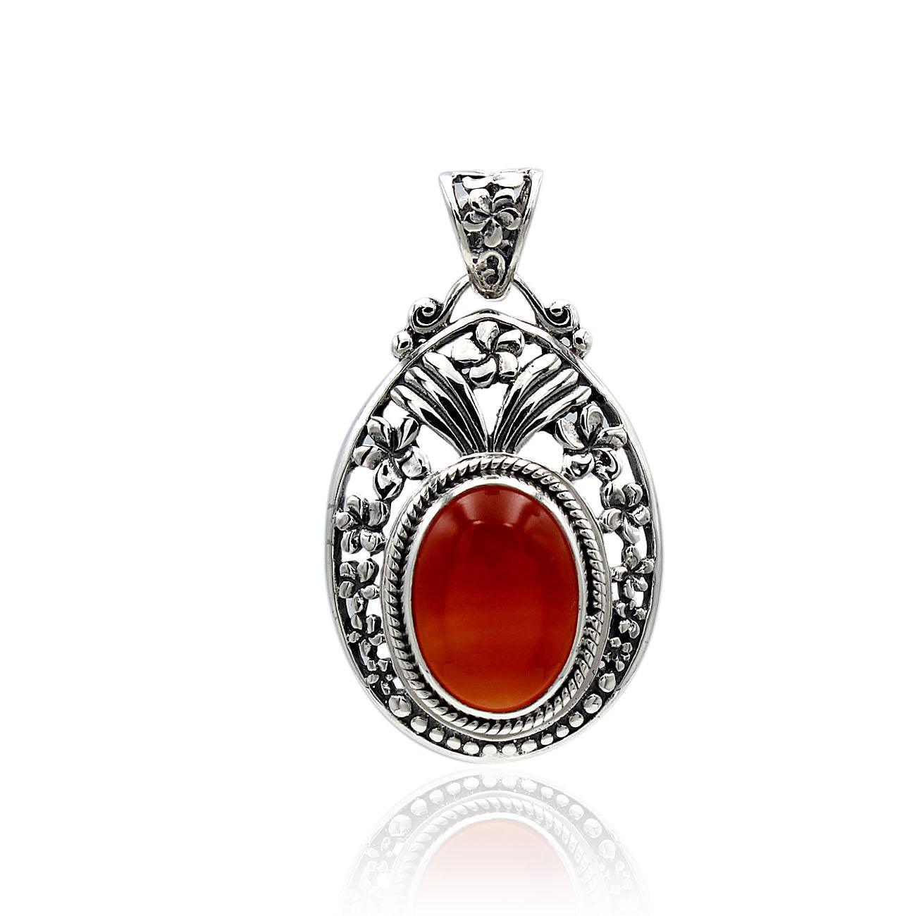 Bali Designer CARNELIAN Gemstone Pendant Necklace in 925 Sterling Silver with Chain 4.0 Cm - Inspiring Jewellery