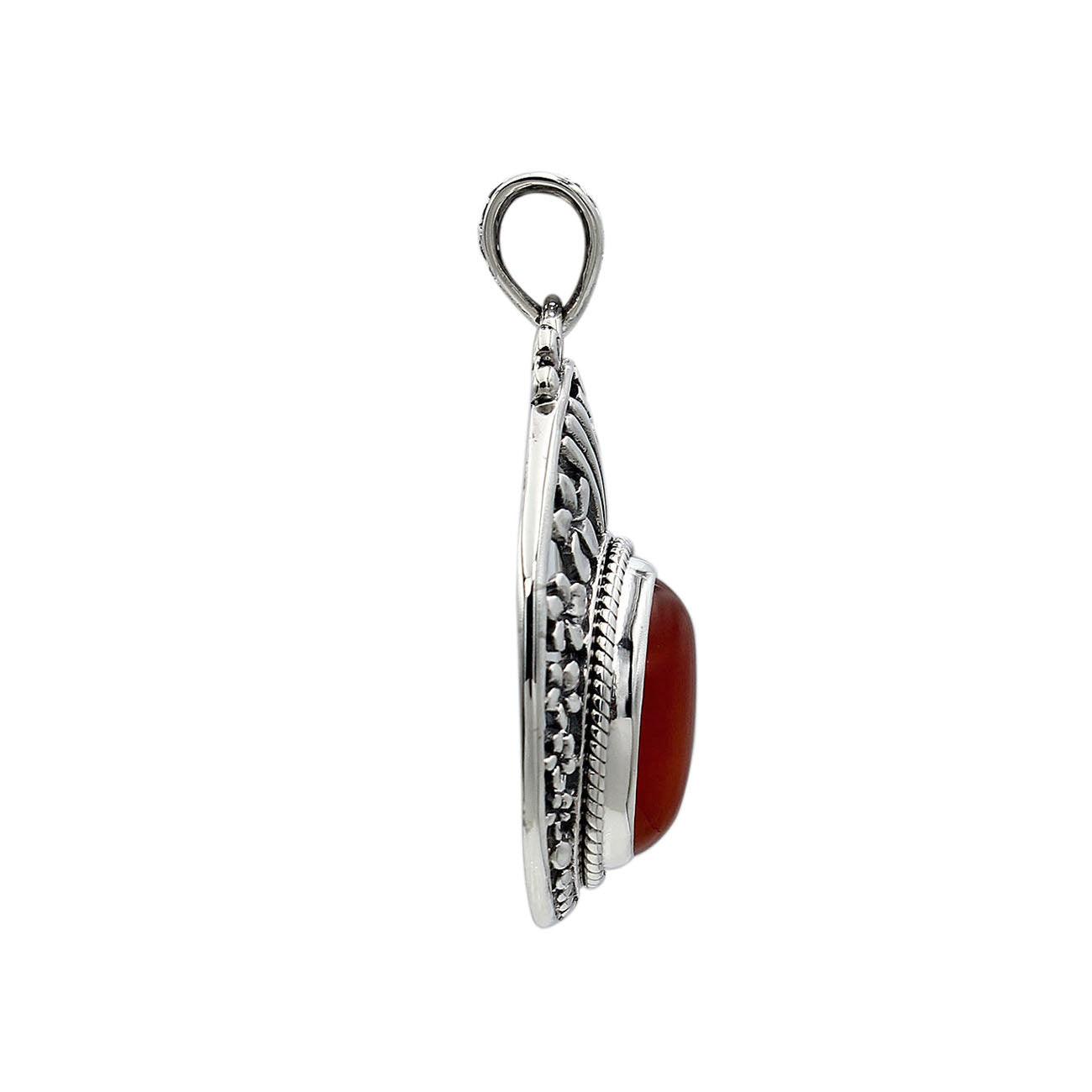 Bali Designer CARNELIAN Gemstone Pendant Necklace in 925 Sterling Silver with Chain 4.0 Cm - Inspiring Jewellery