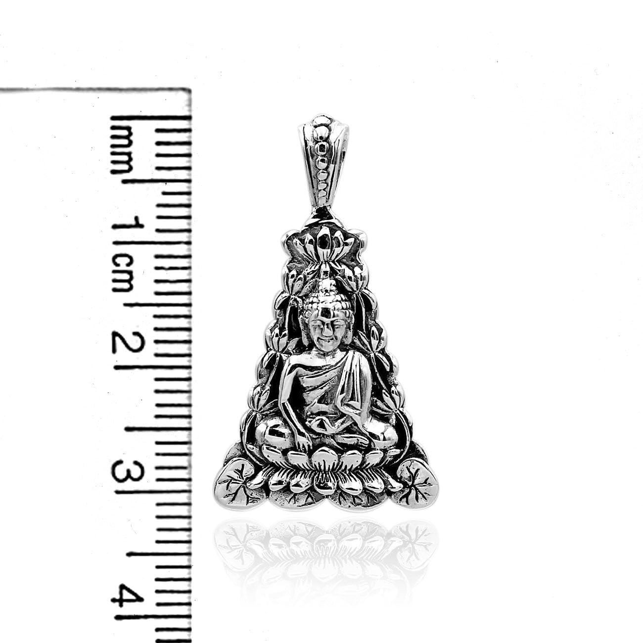Buddha Meditation Healing Pendant Necklace 925 Sterling Silver with Chain - 3.0 Cm - Inspiring Jewellery