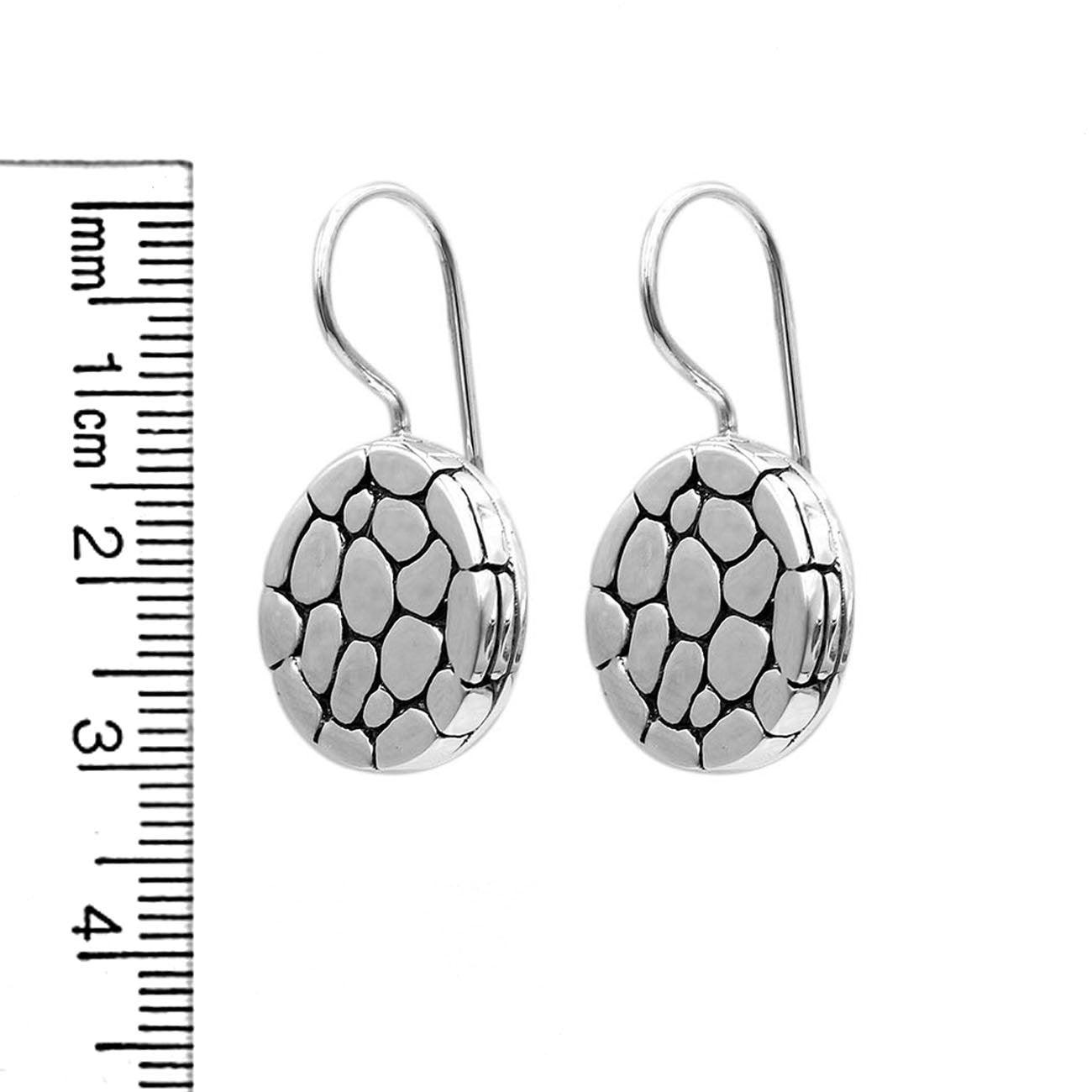 Handmade Cobblestone Circle hook Earrings in SOLID 925 Sterling Silver - 3 Cm - Inspiring Jewellery