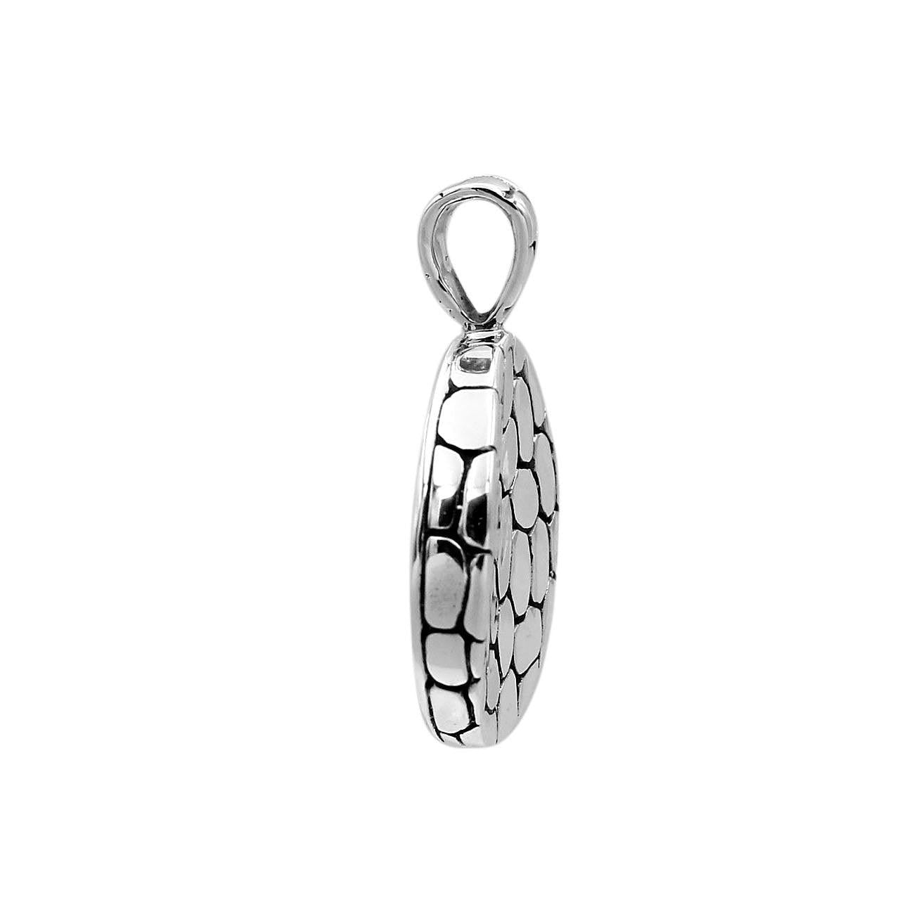 Bali Designer Cobblestone CIRCLE Pendant in 925 Sterling Silver with Chain - 2.8 Cm - Inspiring Jewellery