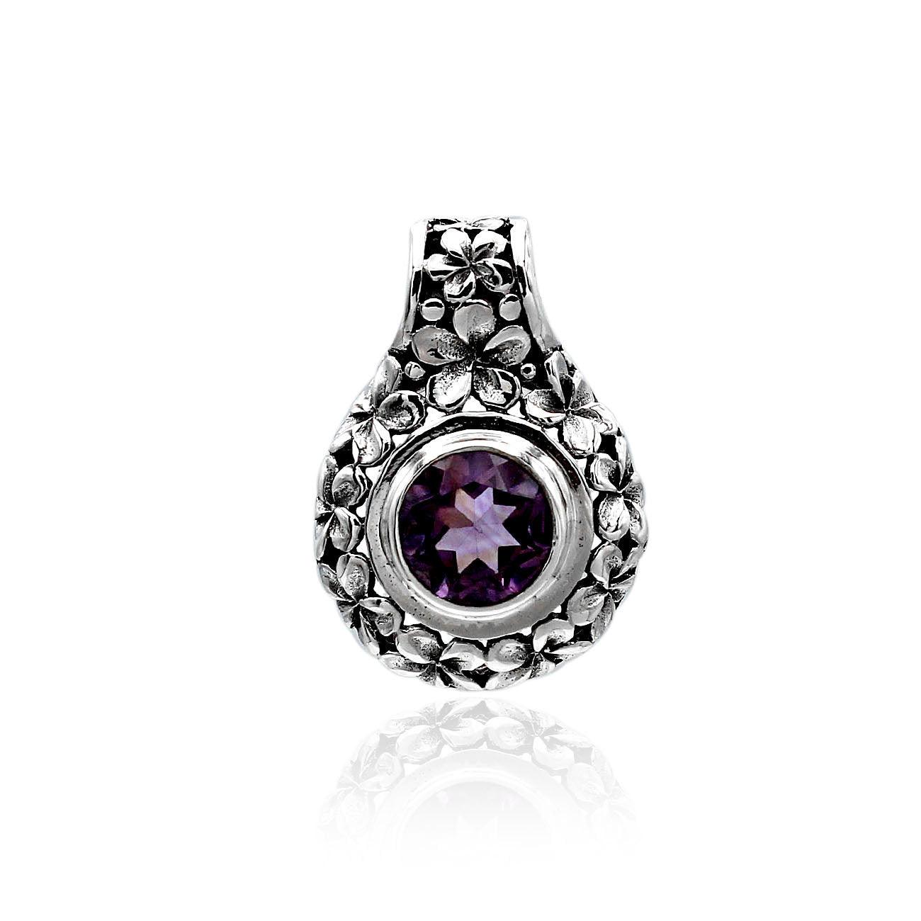 Floral AMETHYST Gemstone Slider Pendant Necklace in 925 Sterling Silver with Chain - 2.5 Cm - Inspiring Jewellery