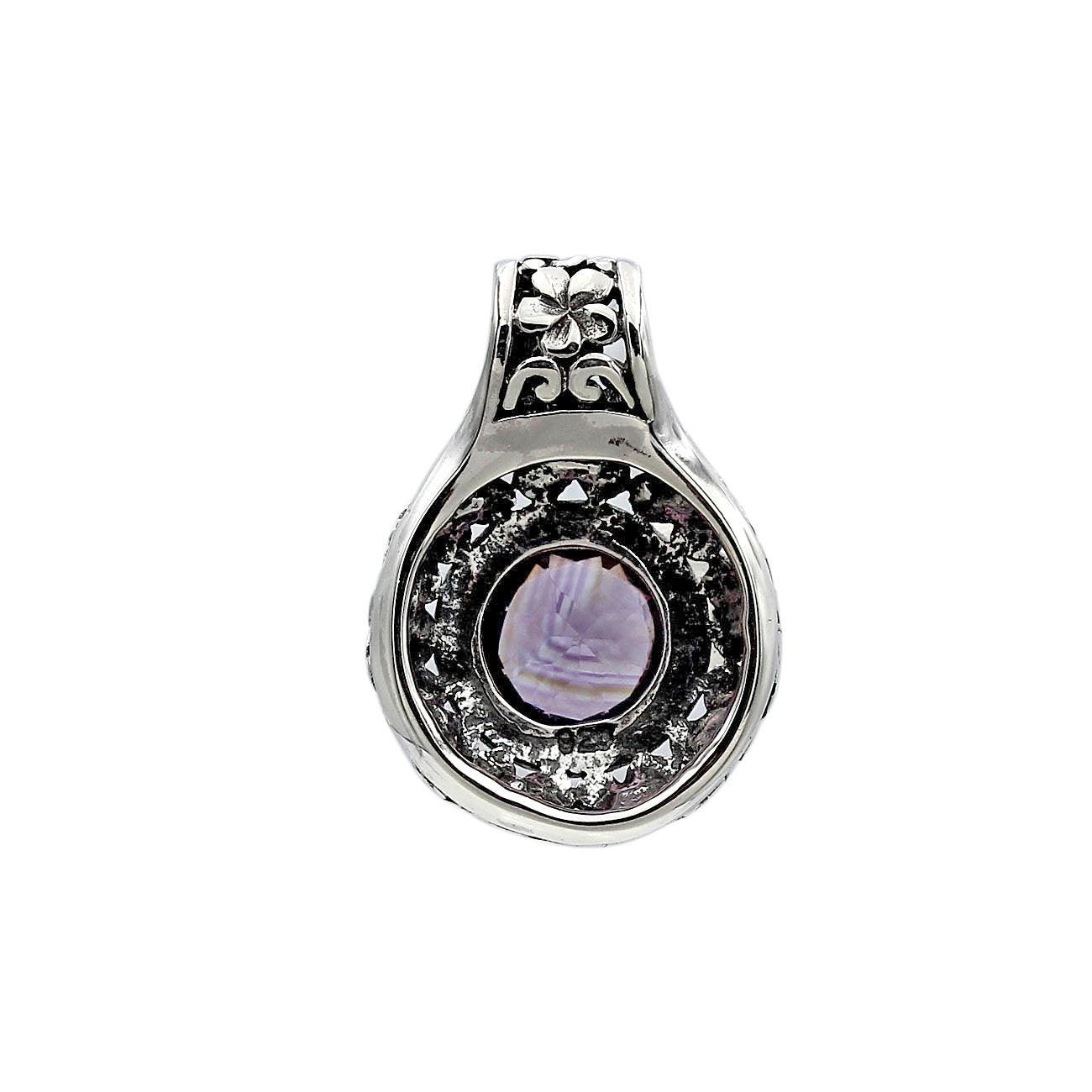 Floral AMETHYST Gemstone Slider Pendant Necklace in 925 Sterling Silver with Chain - 2.5 Cm - Inspiring Jewellery