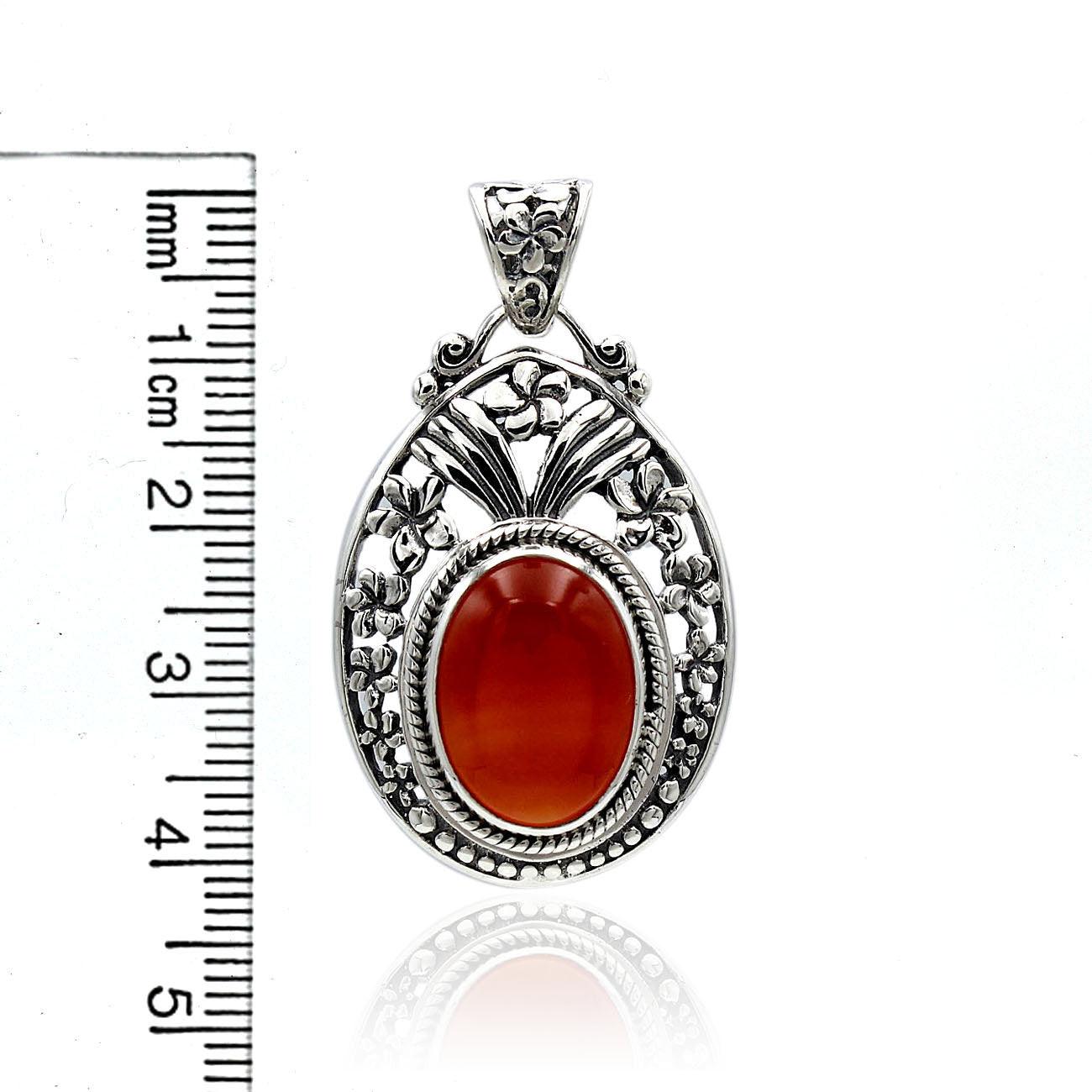 Bali Designer CARNELIAN Gemstone Pendant Necklace in 925 Sterling Silver with Chain 4.0 Cm - Inspiring Jewellery