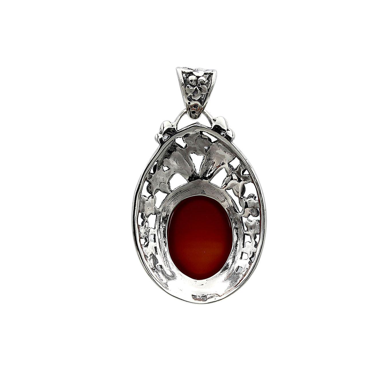 Bali Designer CARNELIAN Gemstone Pendant Necklace in 925 Sterling Silver with Chain 4.0 Cm - Inspiring Jewellery