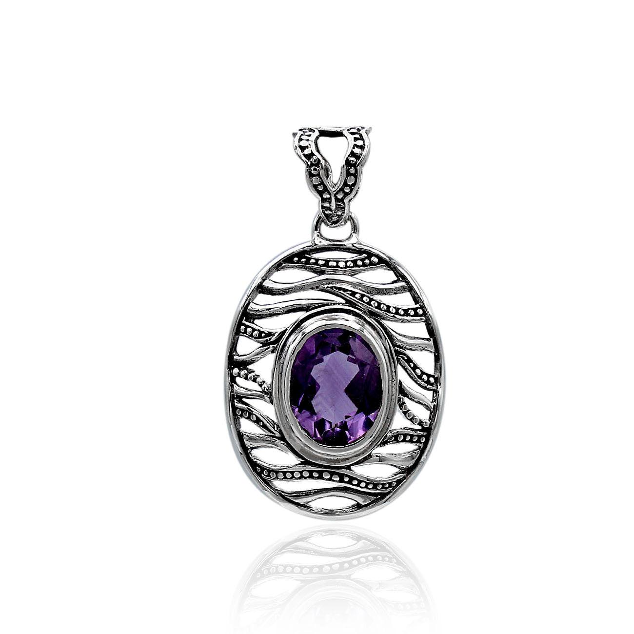 Designer AMETHYST Gemstone Pendant Necklace in 925 Sterling Silver with Chain - 2.8Cm - Inspiring Jewellery