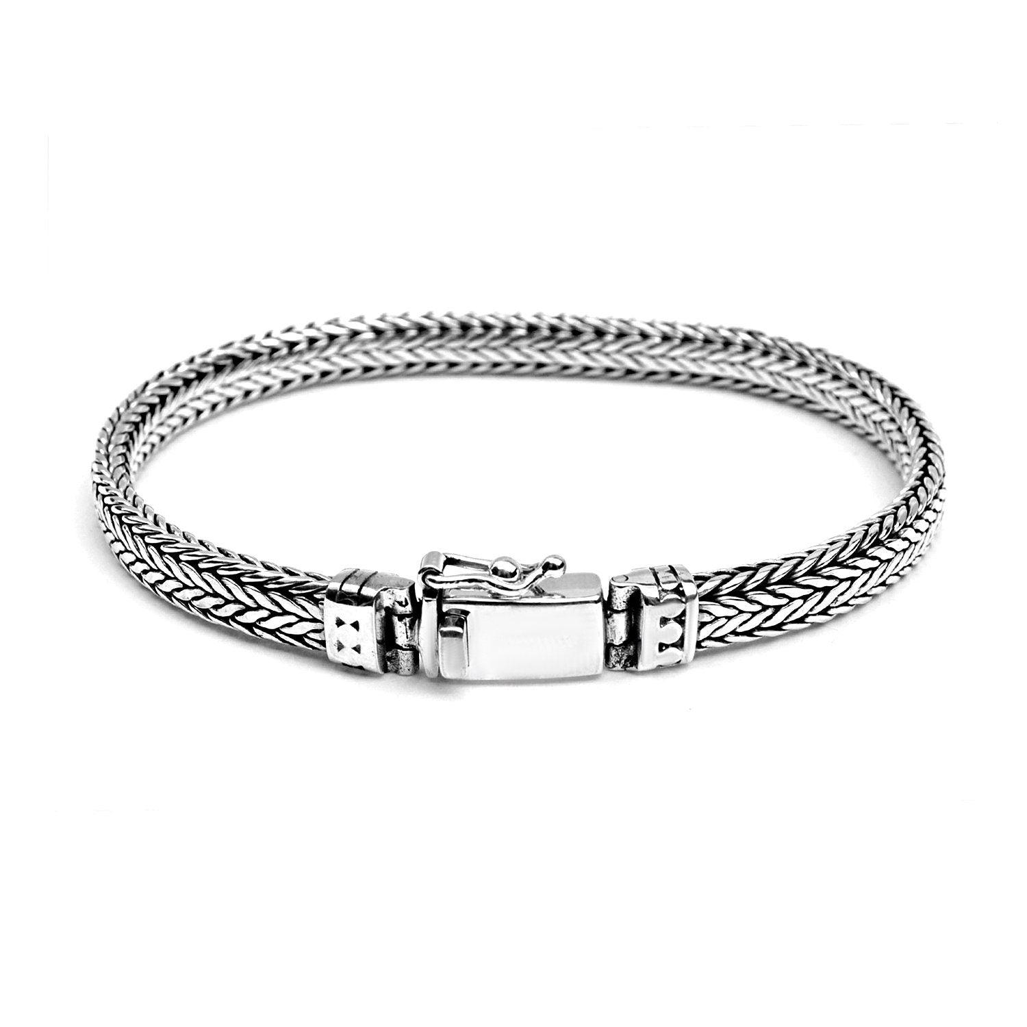UNISEX HANDMADE Bali SNAKE Chain Bracelet Solid Sterling Silver Rectangular 6 mm - Inspiring Jewellery