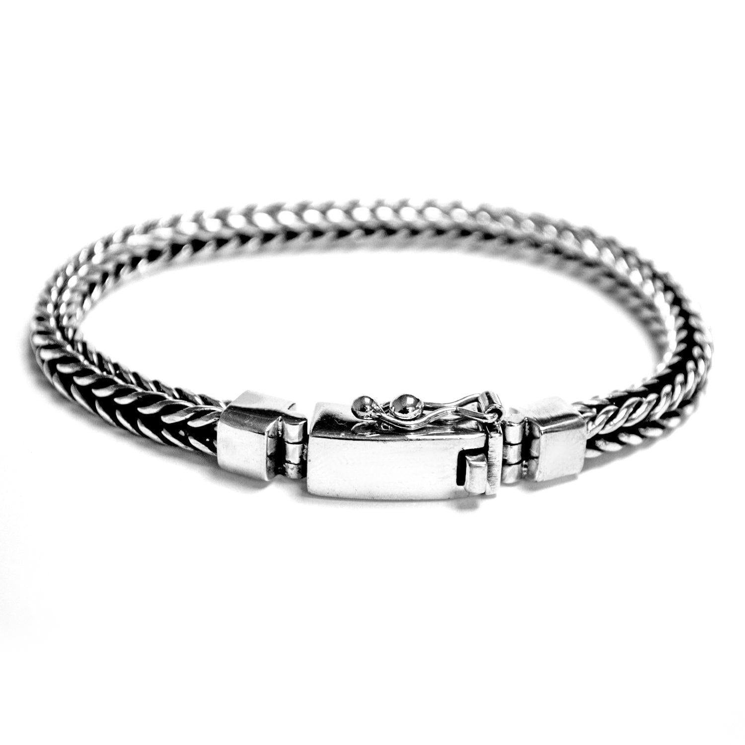 Solid 925 Sterling Silver Handmade Square WHEAT Chain Bracelet 5 mm Handmade - Inspiring Jewellery