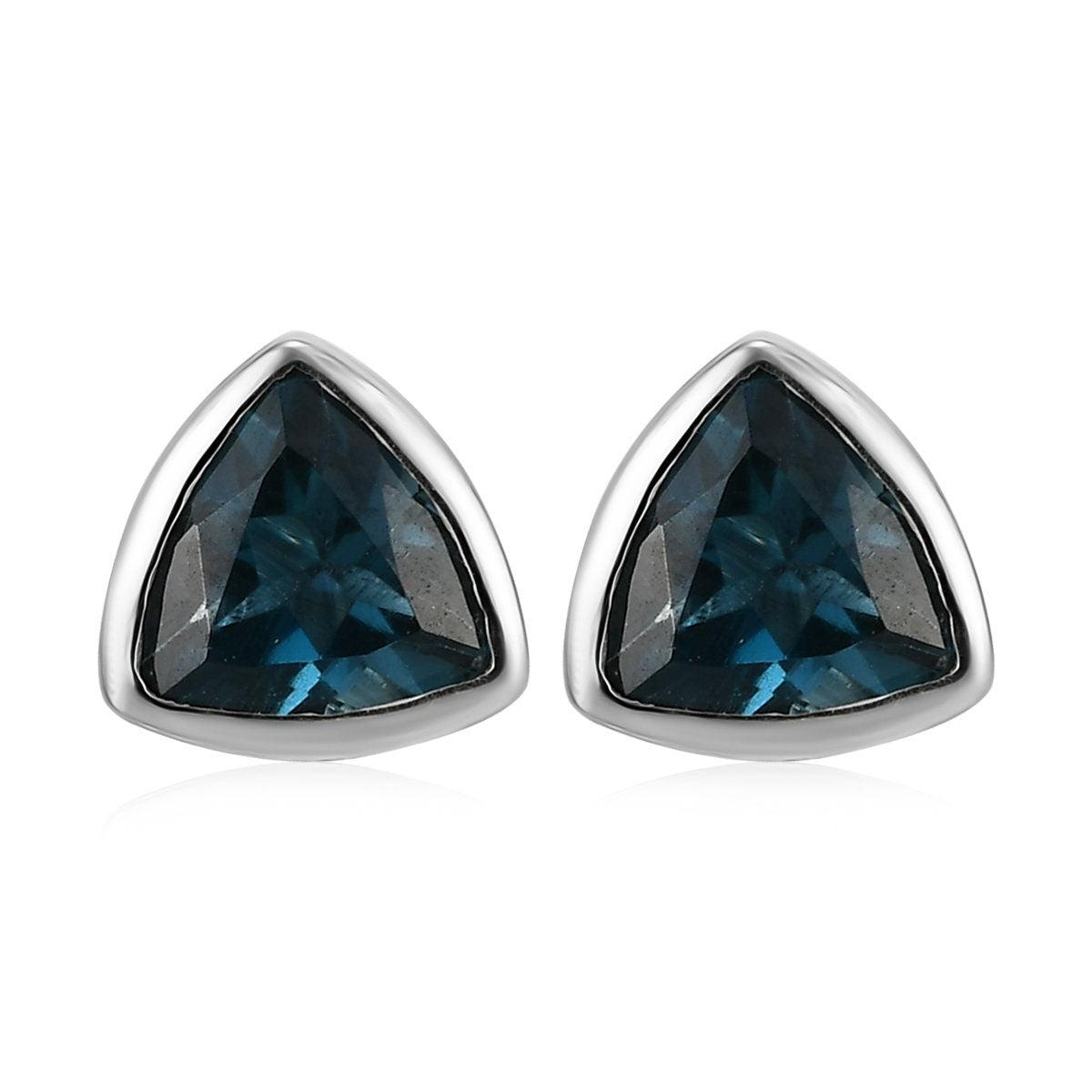London Blue Topaz Studs, Trillion exotic Gemstone earrings , 925 Sterling Silver Stud , Platinum , November Birthstone Inspiring Jewellery - Inspiring Jewellery