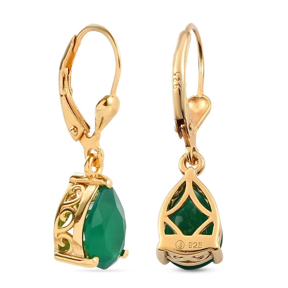 Emerald Green Earring - May Birthstone Earring - Green Onyx - Gold Hammered Framed Earring - selling Elegant Earring - Everyday Gemstone Earring