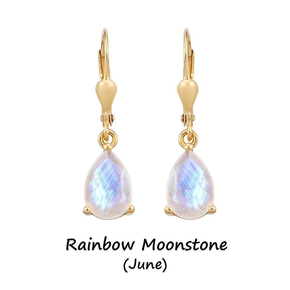 Rainbow Moonstone Earrings, 14k Gold, Sterling Silver Teardrop Drop Earrings outlet