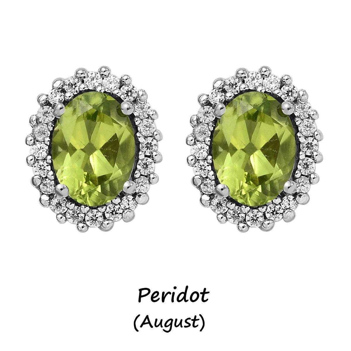 Sterling Silver high quality Natural Peridot & .015 CTW Natural Diamond Halo Style Earrings | August Birthstone Earrings | Gift for Her