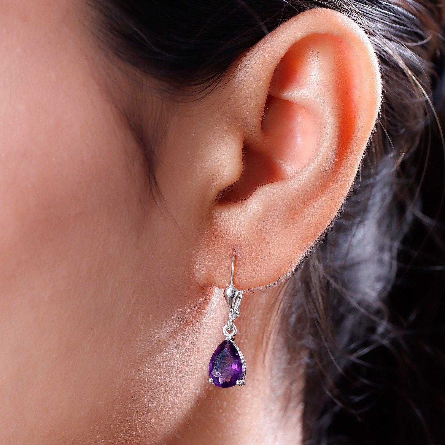 Cushion Amethyst Lever back Earrings with White deals Topaz Earring-Amethyst Earring-925 Solid Silver Earrings-Amethyst earring-Dangle Earring