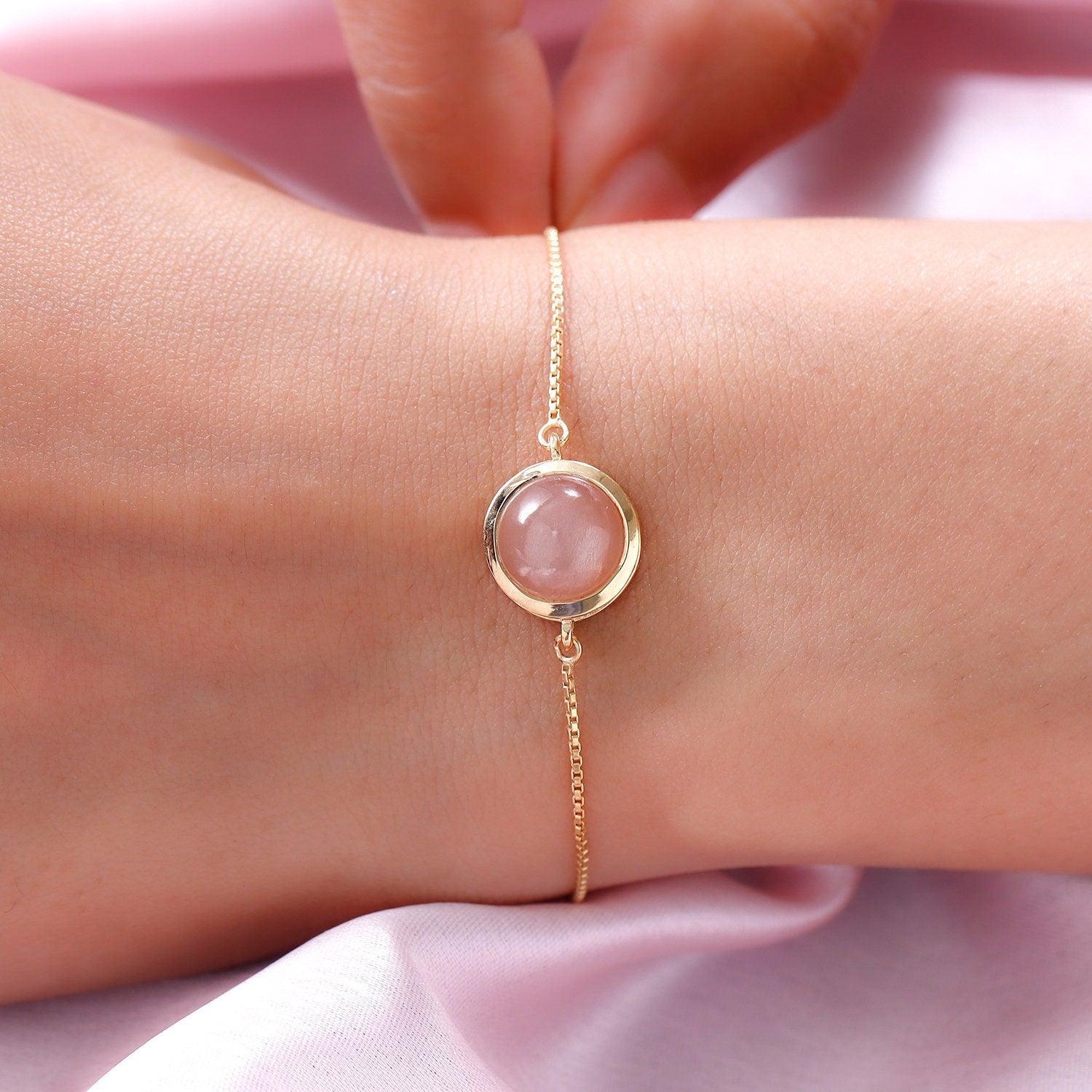 Peach Moonstone Bracelet | Sacral Chakra Bracelet | 925 Sterling Silver Bracelet | Bracelet for Women | Gift for her - Inspiring Jewellery