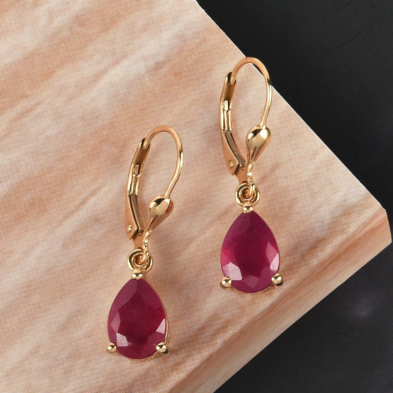 Natural Ruby Tear Drop Earrings White Gold Set online 925