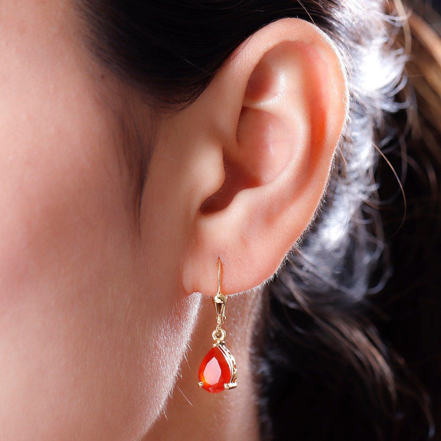 Carnelian dangle earrings , 925 Sterling Silver , Red Gemstone , Carnelian Lever back Earring, Teardrop Earrings , Gift for her - Inspiring Jewellery