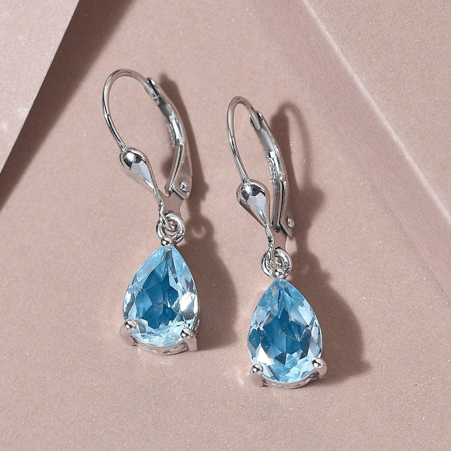 Blue Topaz dangle earrings , 925 Sterling Silver , December Birthstone , December Lever back Earring, Teardrop Earrings , Gift for her - Inspiring Jewellery