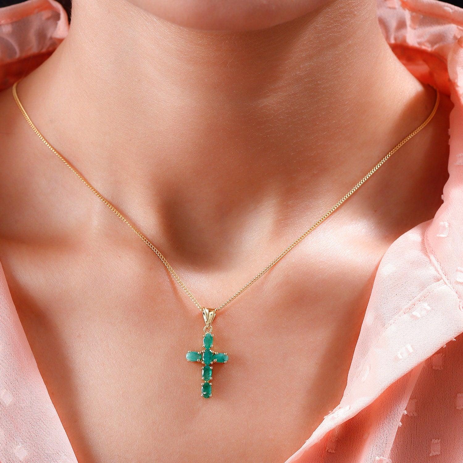 Cross Pendant Necklace , 925 Sterling Silver , Precious Gemstone Cross Necklace , Gold Cross , Religious necklace for girls, Gift for her - Inspiring Jewellery