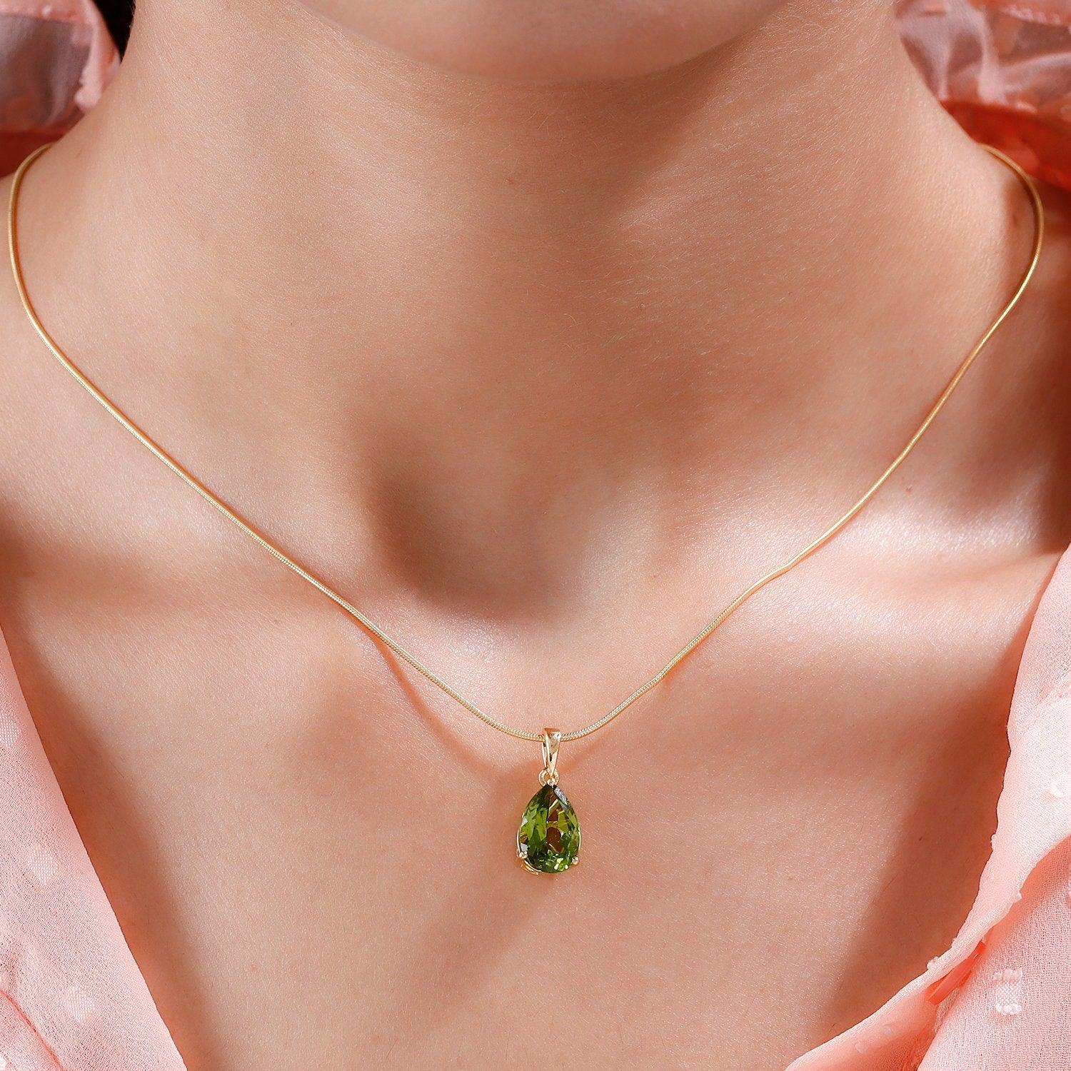 Genuine Peridot Pendant, Solitaire Pendant, August Birthstone Necklace, 925 Sterling Silver, Peridot Gold Necklace, Gift for her - Inspiring Jewellery