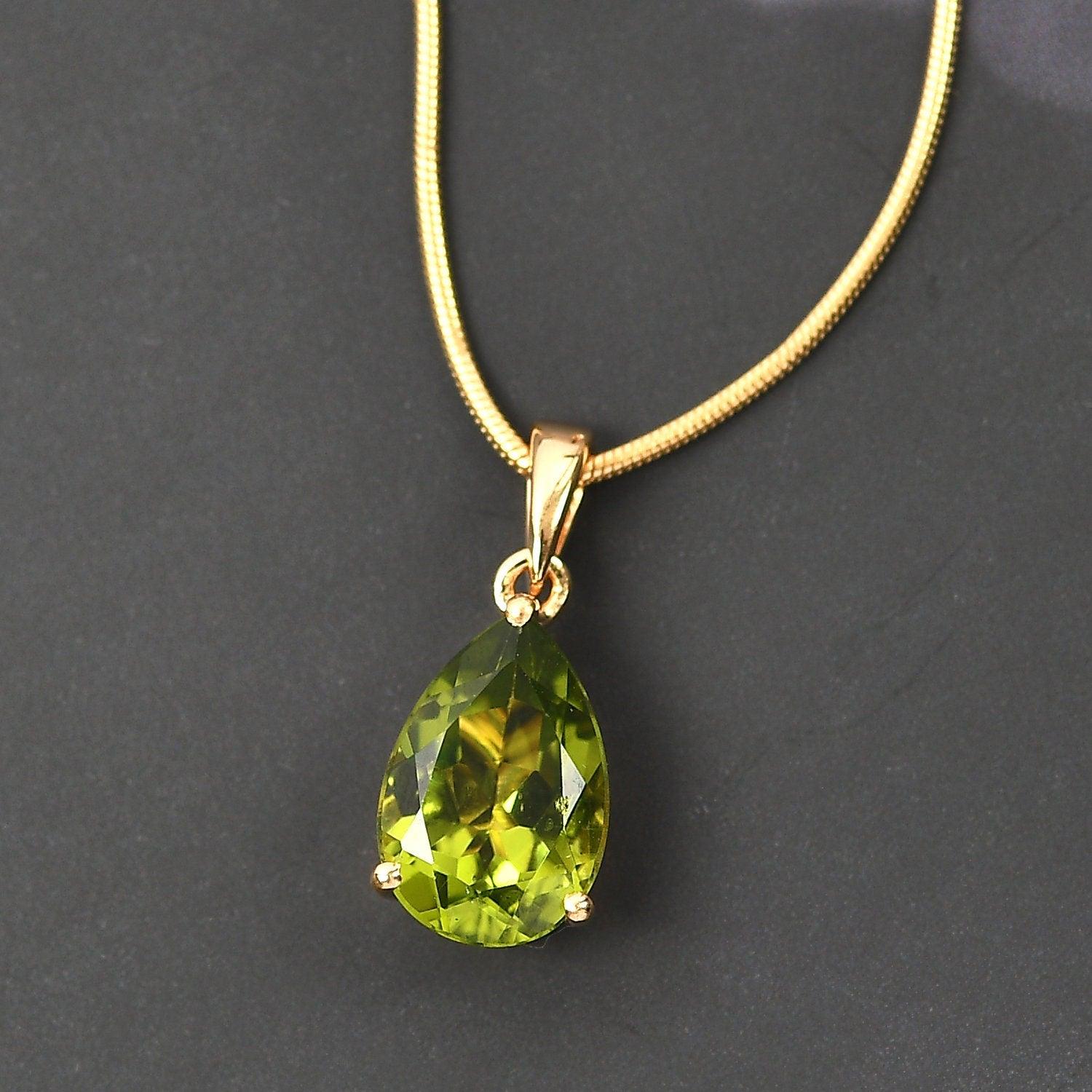 Genuine Peridot Pendant, Solitaire Pendant, August Birthstone Necklace, 925 Sterling Silver, Peridot Gold Necklace, Gift for her - Inspiring Jewellery