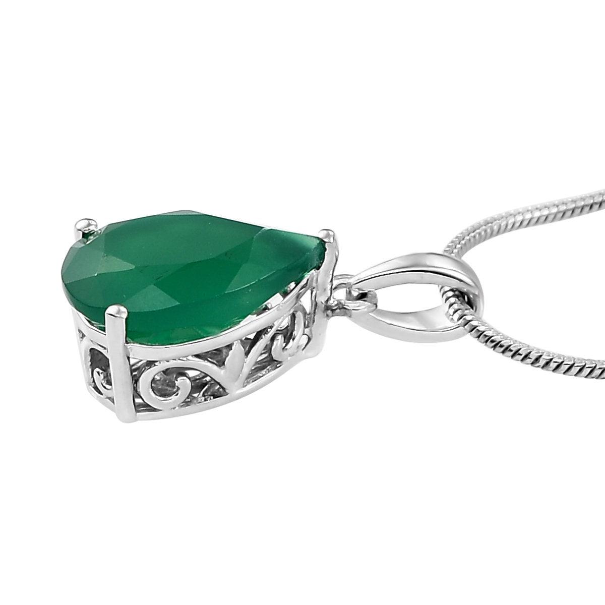 Genuine Green Onyx Pendant, Solitaire Pendant Necklace, May Birthstone Necklace, 925 Sterling Silver, Gift for her - Inspiring Jewellery