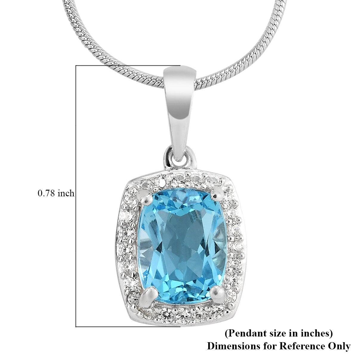 6 x 8 MM Swiss Blue Topaz Oval Shape Halo Pendant Necklace with 18 Inch 925 Sterling Silver Chain | Wedding Gift | Gift For Her order | Gems Barn