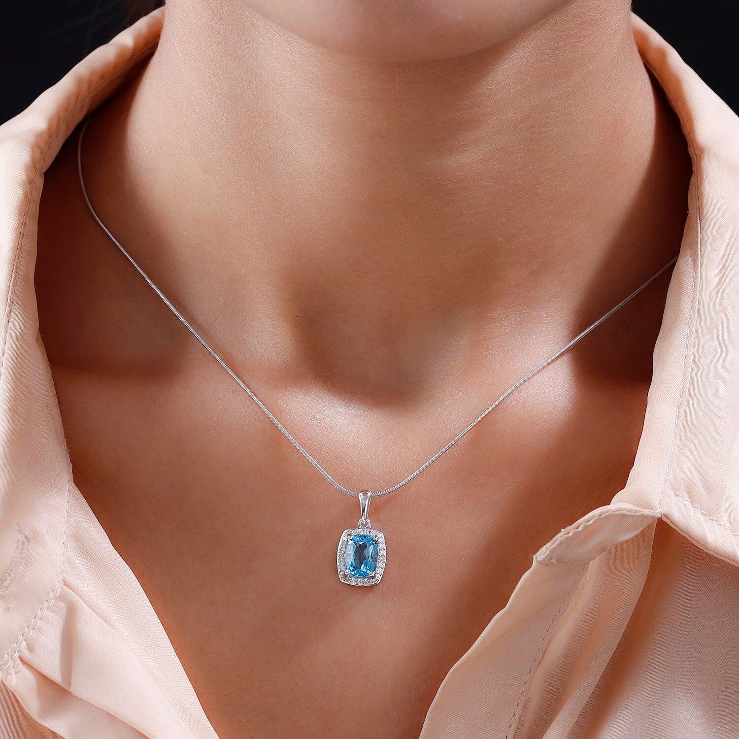 Great Masterpiece genuine Swiss on sale Blue Topaz .925 Sterling Silver handmade necklace