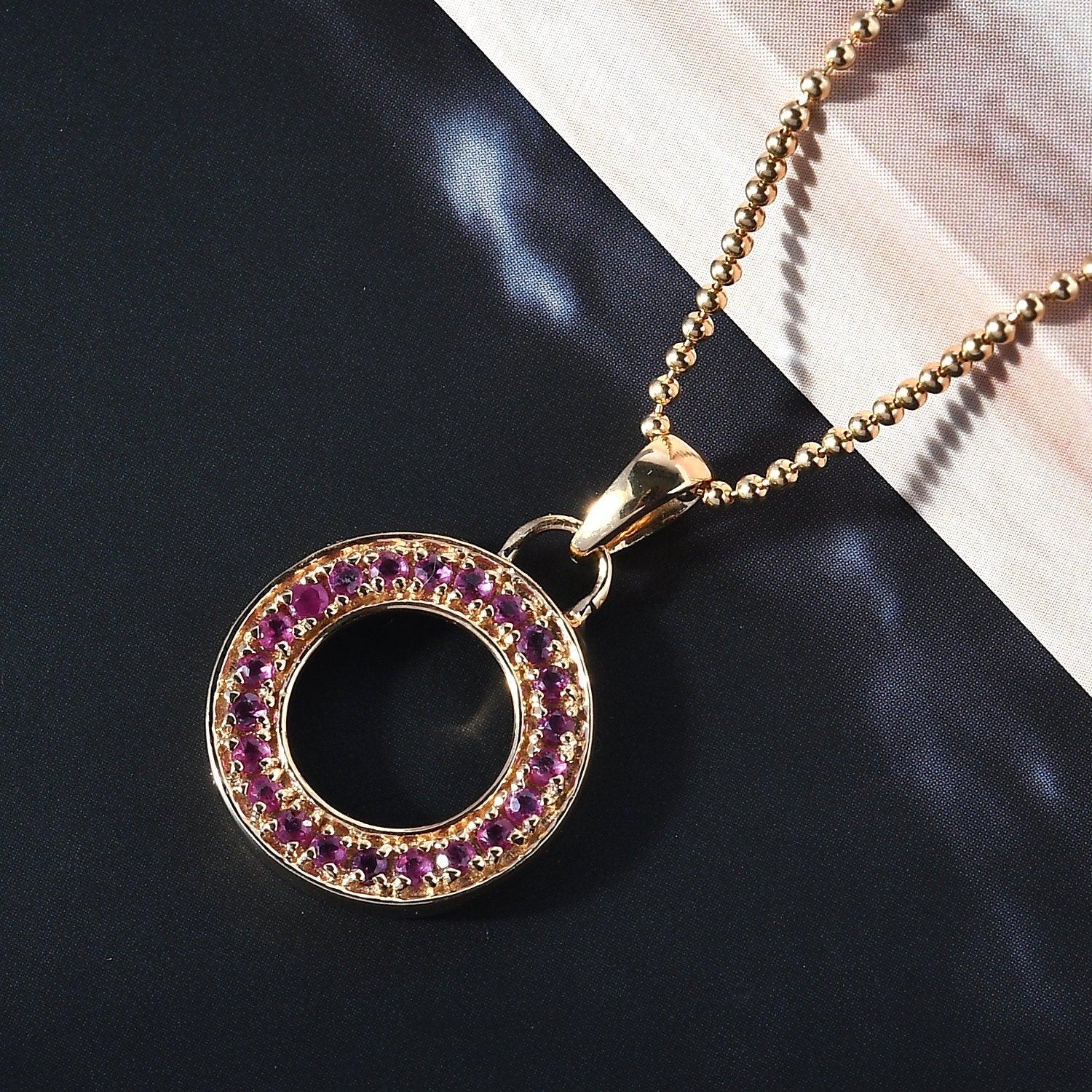 Ruby Circle Pendant, Eternity Pendant, Circle of Life Pendant in 18K Yellow Gold Plated 925 Sterling Silver, Meaningful Jewellery - Inspiring Jewellery