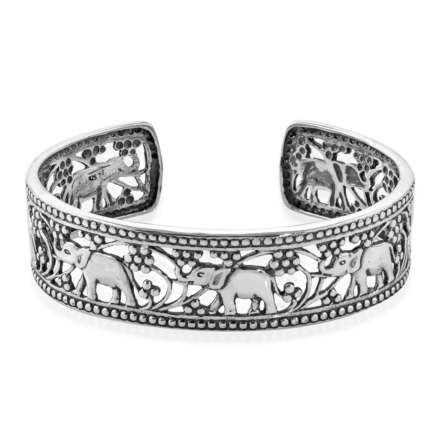 Wide ELEPHANT Cuff BANGLE Bracelet in SOLID 925 Sterling Silver 32 Grams - Inspiring Jewellery