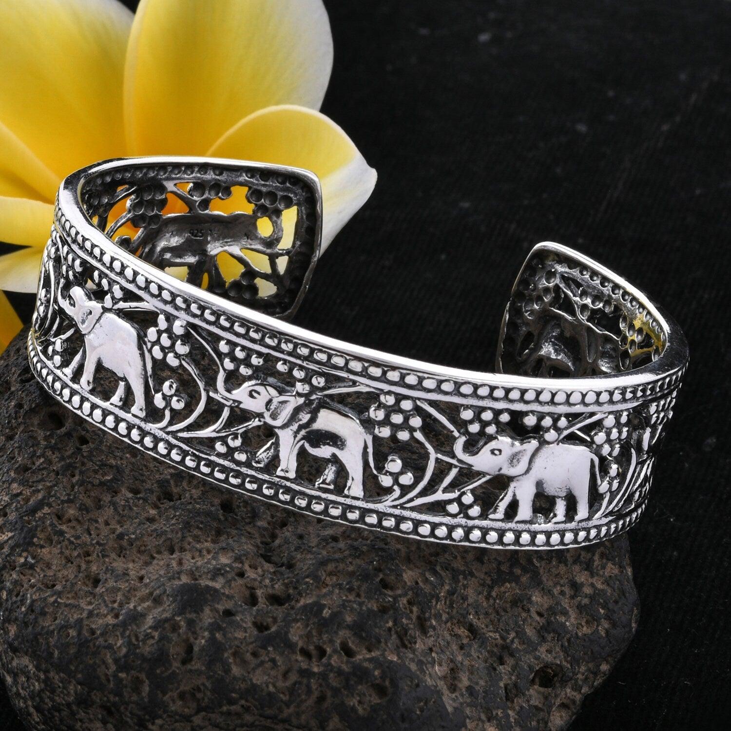 Wide ELEPHANT Cuff BANGLE Bracelet in SOLID 925 Sterling Silver 32 Grams - Inspiring Jewellery