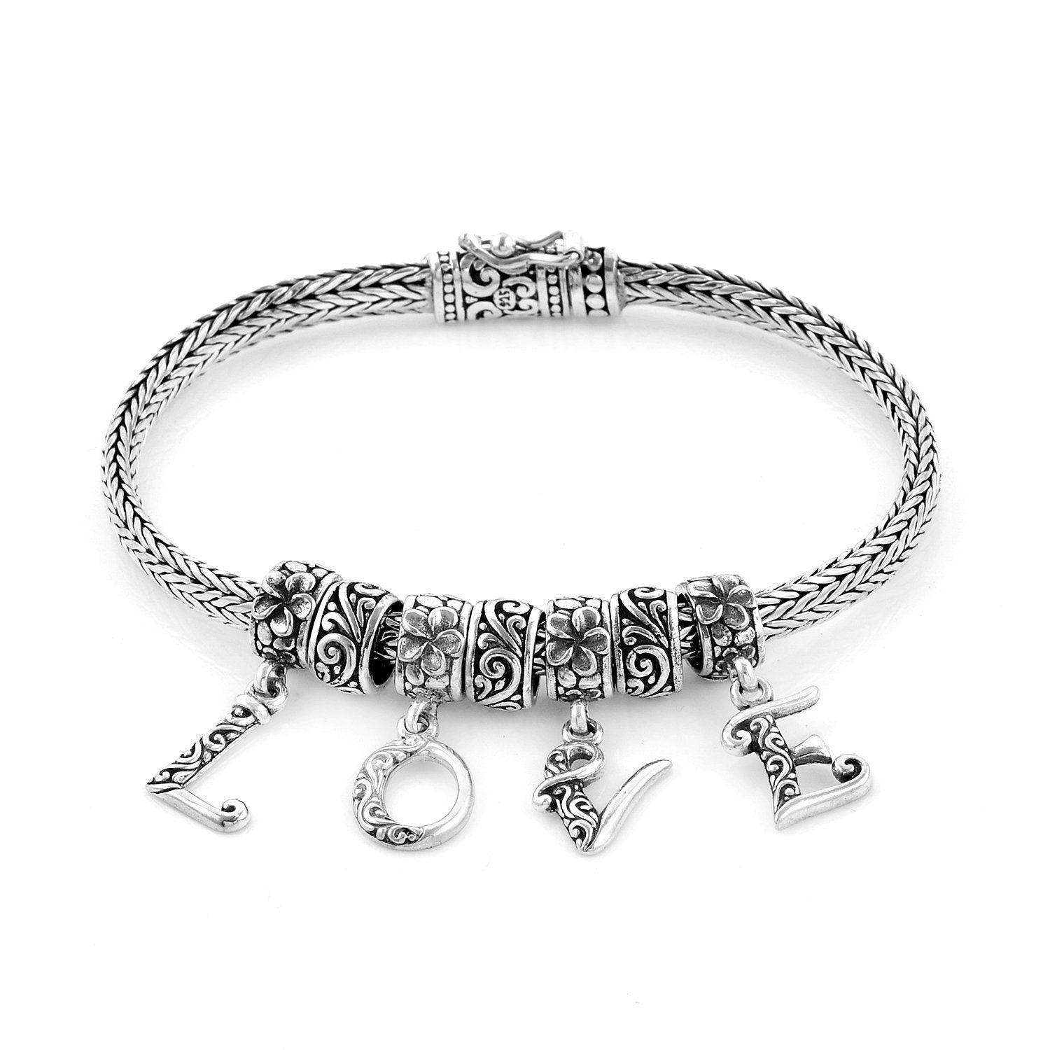 LOVE Charm Snake Chain Bracelet Inspiring Bracelet in Solid 925 Sterling Silver - Inspiring Jewellery - Inspiring Jewellery