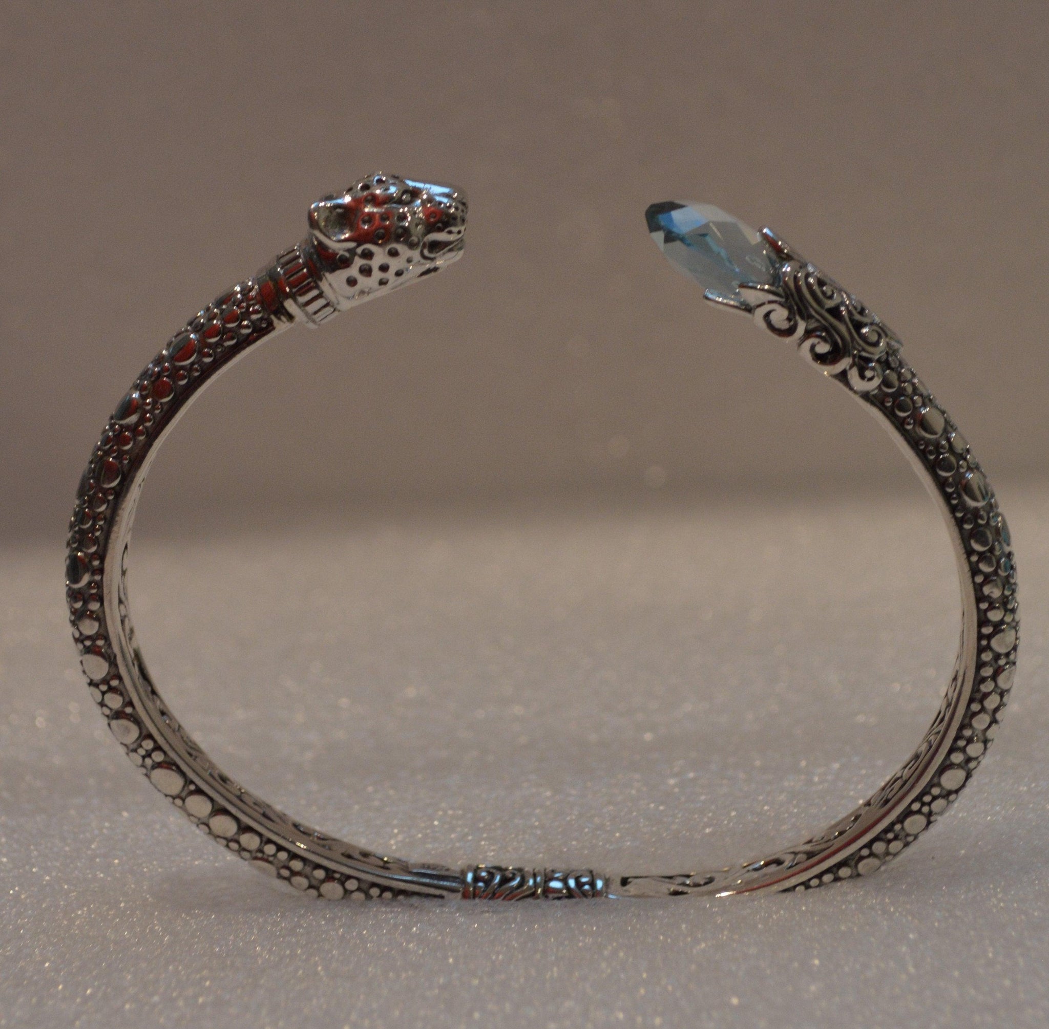 Designer TIGER BANGLE Blue Topaz Gemstone in Solid 925 Sterling Silver - Hinge - Inspiring Jewellery