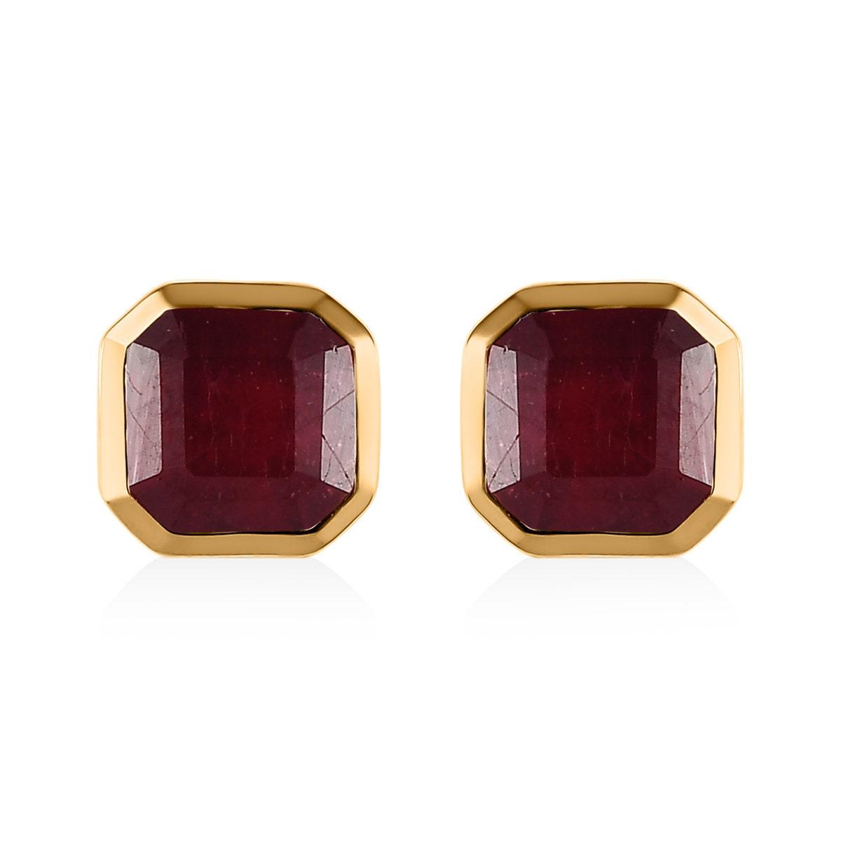 925 Ylw Gold buy Plated Created Cushion Cut Ruby & Natural Diamond Accent Earrings