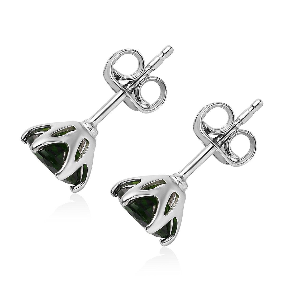 Chrome Diopside Round Studs earrings, 925 Sterling Silver, 6 Prong Stud, Platinum Plated, 6 mm Solitaire Round Studs by Inspiring Jewellery - Inspiring Jewellery