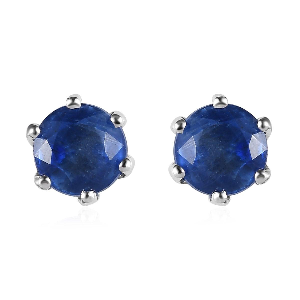 Kyanite Round Studs earrings, 925 Sterling Silver, 6 Prong Stud, Platinum Plated, Solitaire Round Studs by Inspiring Jewellery - Inspiring Jewellery