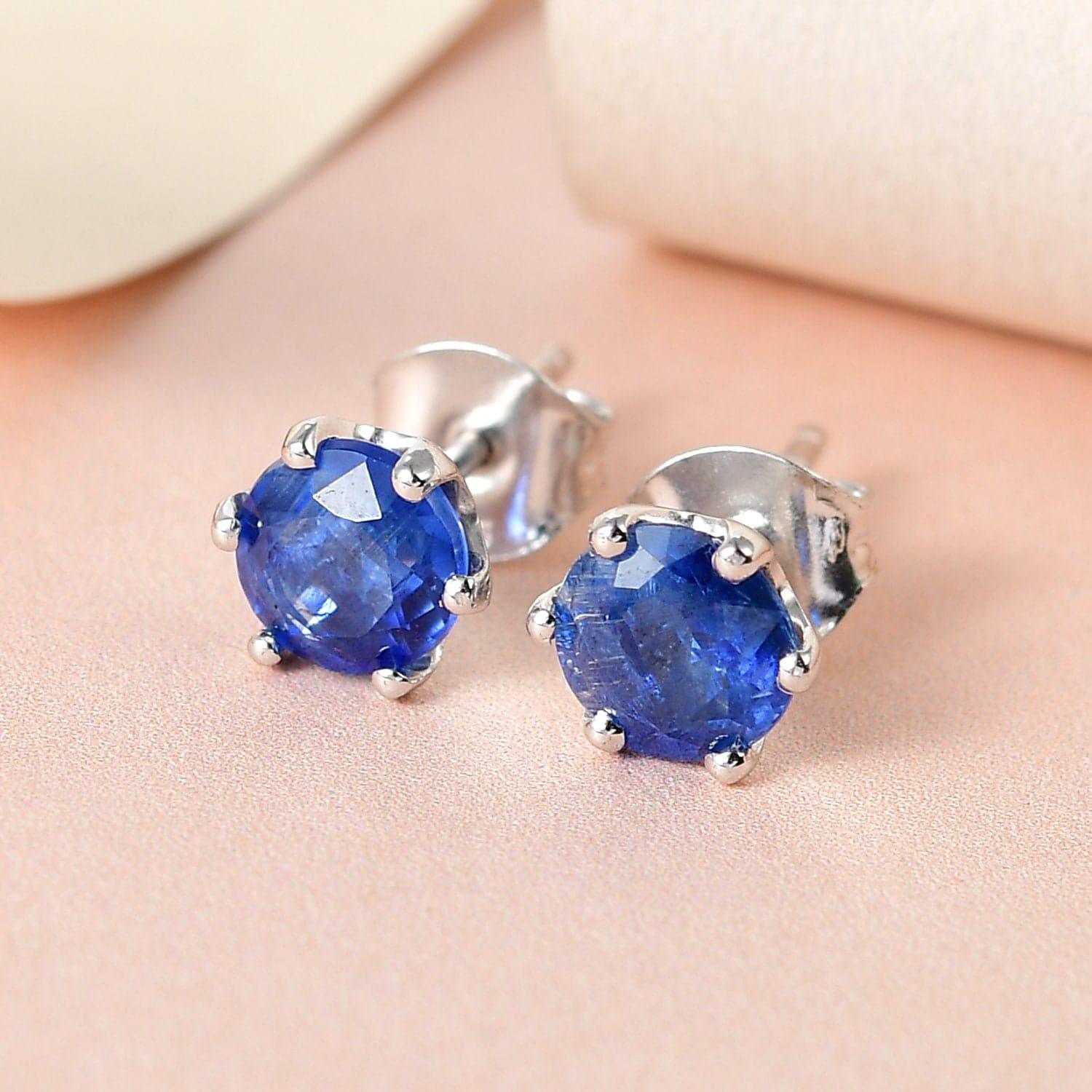 Kyanite Round Studs earrings, 925 Sterling Silver, 6 Prong Stud, Platinum Plated, Solitaire Round Studs by Inspiring Jewellery - Inspiring Jewellery